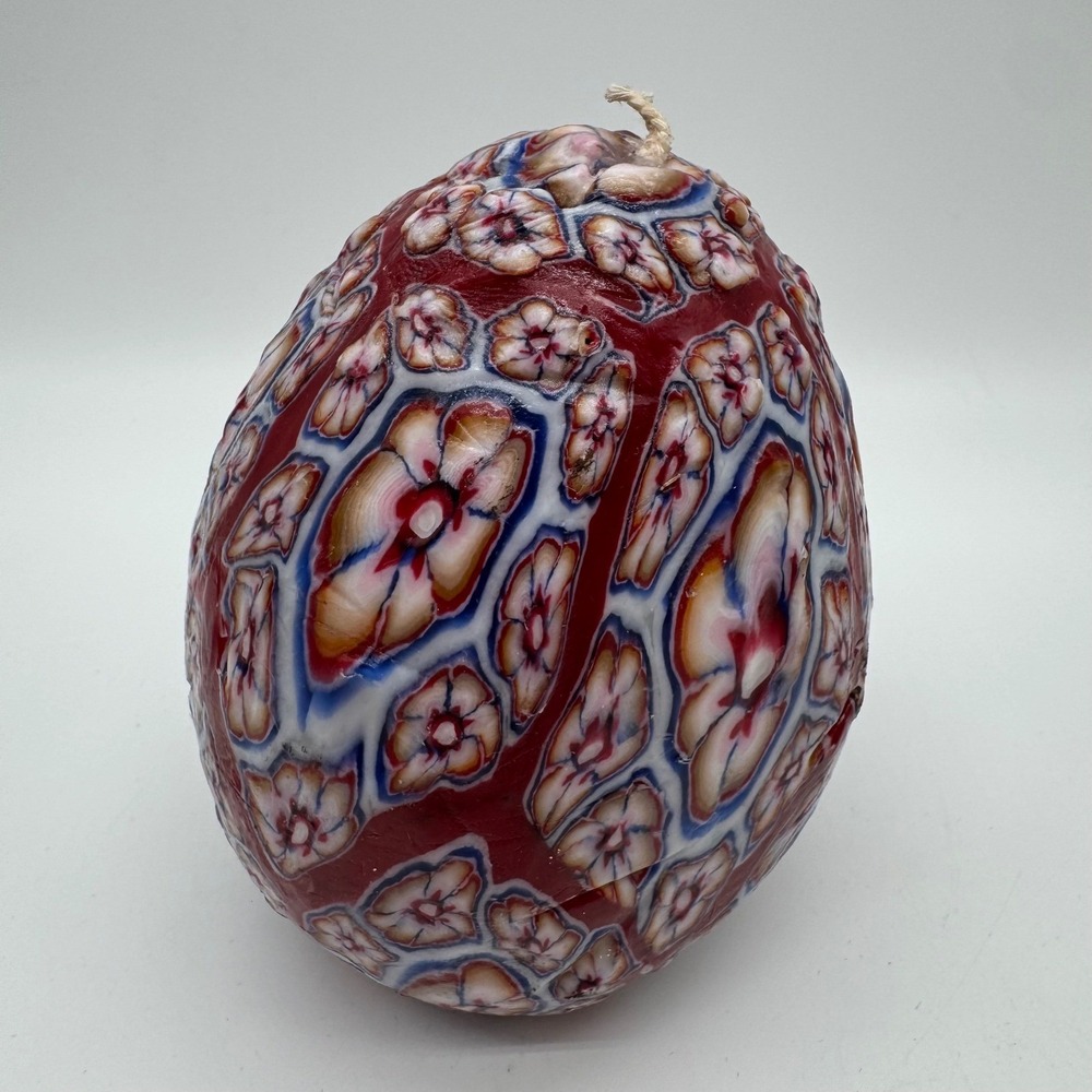 Vintage 1990s Millefiori Style Wax Egg Candle Unburnt Psychedelic Glow Ball 6"
